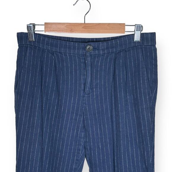 MADEWELL Wool Linen Blend Takaroo Pleated Cigarette Pants Sporty Pinstripe Blue - Picture 4 of 13